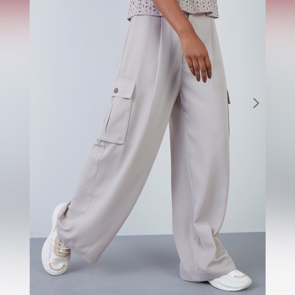 NUON high waist wide leg cropped Tanya pants light tan Sz 28 pants new - Picture 14 of 16